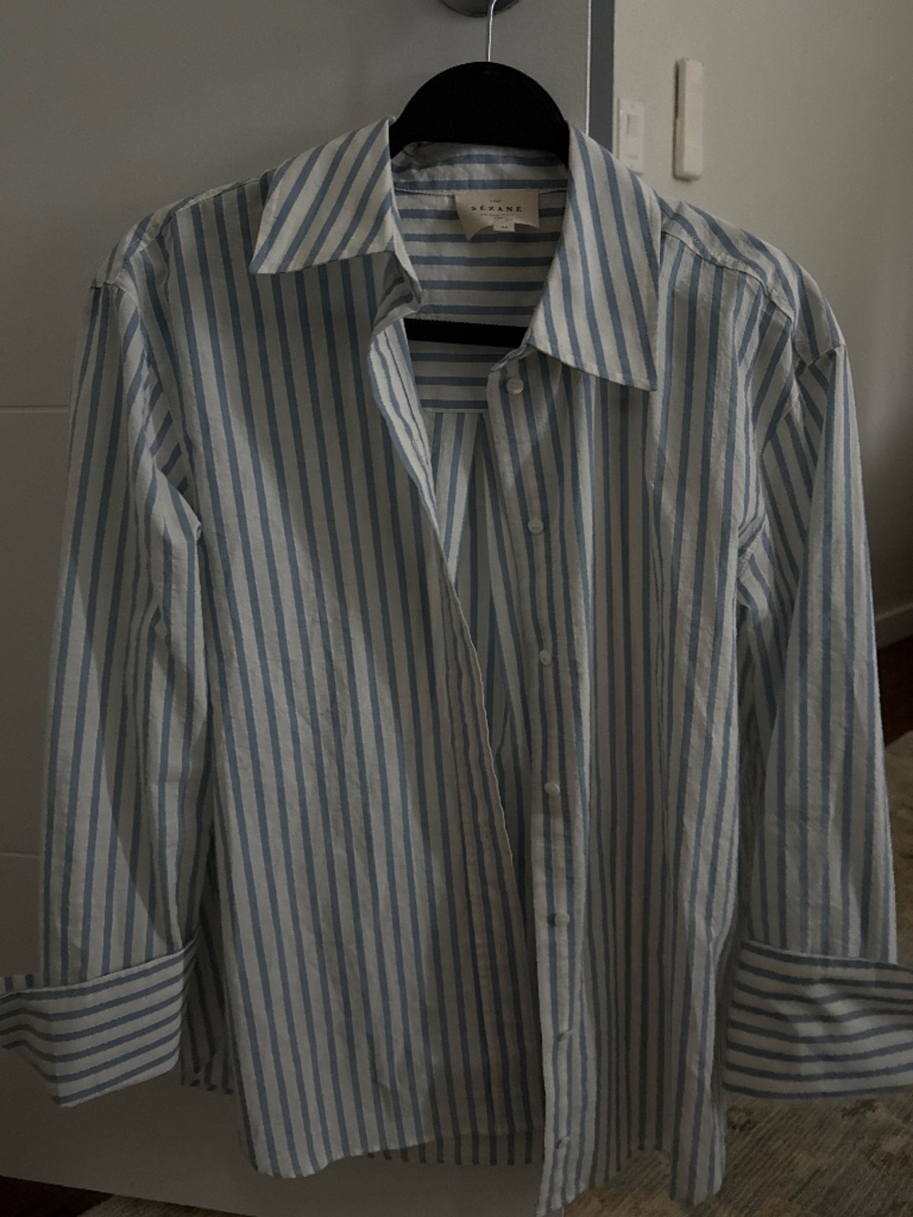 Sezane Marilis Shirt Ecru With Blue Stripes - Size 2